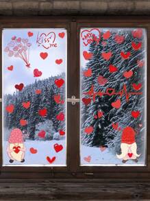 1包情人節diy小精靈貼紙心形裝飾壁貼,可移動pvc材質,適用於客廳和臥室壁貼,11.8" X 23.6" - 彩色 - 查看 1