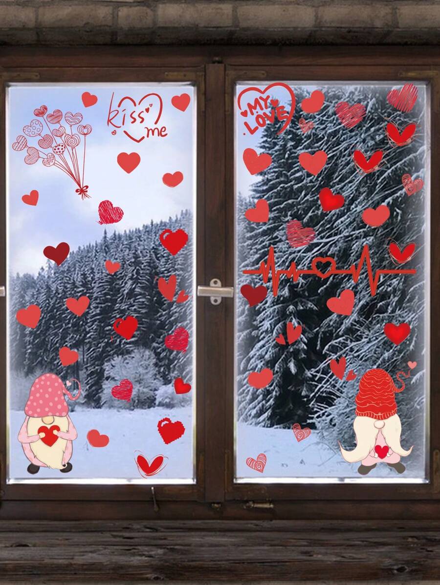 1包情人節diy小精靈貼紙心形裝飾壁貼,可移動pvc材質,適用於客廳和臥室壁貼,11.8" X 23.6" - 彩色 - 查看 1