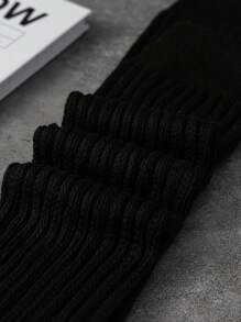 3雙/套女士隨機款式中筒膝蓋袜,防滑口袋腿暖器 - 黑色 - 查看 3