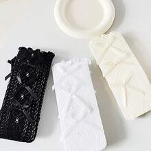 1 雙兒童鏤空雛菊和蝴蝶結設計透明長襪 - 米色 - 查看 4