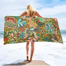 1pc Flower Pattern Beach Towel, Modern Ultrafine Fiber Bath Towel, Great For Vacation, Camping, Swimming, Bathing, Gift - Multicolor - View 3