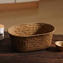 1入手工編織天然海草收納籃,適用於任何季節的野餐、節日、花園、庭院、客廳、廚房、臥室、衣櫃、浴室、化妝品組織 - 咖啡棕 - 查看 5