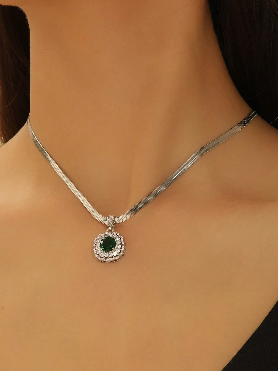 1 Miếng Châu Âu và Châu Mỹ Đúng mốt Rhinestone đầy đủ Hình vuông Thép không gỉ Chuỗi Vòng cổ mặt dây chuyền , Thích hợp Đối với Của phụ nữ Hằng ngày Qủa tặng - Bạc - Xem 1