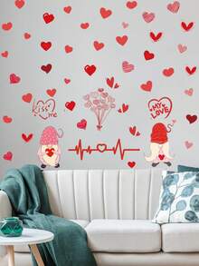 1包情人節diy小精靈貼紙心形裝飾壁貼,可移動pvc材質,適用於客廳和臥室壁貼,11.8" X 23.6" - 彩色 - 查看 3
