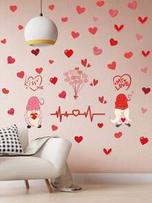 1包情人節diy小精靈貼紙心形裝飾壁貼,可移動pvc材質,適用於客廳和臥室壁貼,11.8" X 23.6" - 彩色 - 查看 2