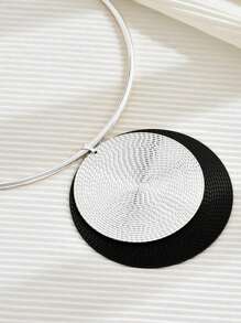 1pc Vintage Style Metal Round Disc & Teardrop Pendant Choker Necklace