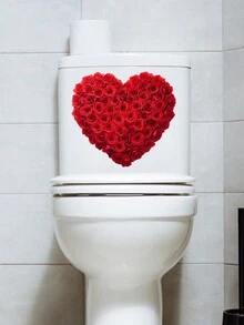 1片紅色玫瑰馬桶貼紙,防水pvc製,情人節浪漫馬桶蓋裝飾貼 - 紅色 - 查看 3