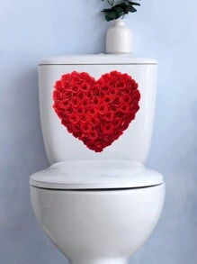 1片紅色玫瑰馬桶貼紙,防水pvc製,情人節浪漫馬桶蓋裝飾貼 - 紅色 - 查看 1