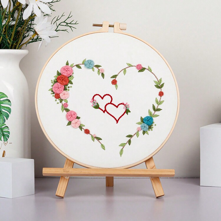 Bộ Kit Thêu Handmade DIY Thiết Kế Trái Tim Với 4 Bộ Chất Liệu, Nhiều Màu - Nhiều màu - Xem 1