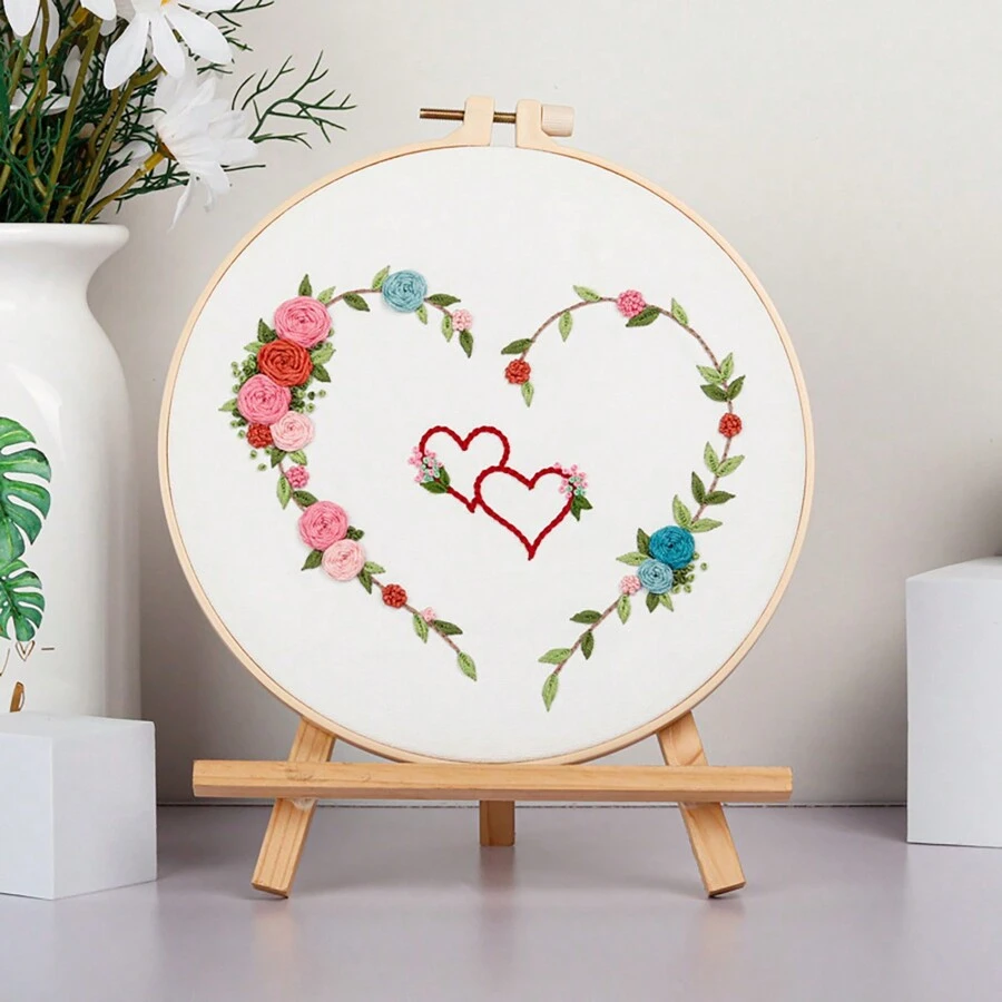 DIY手工刺繡套件-心形設計,附4套材料包,多色可選 - 彩色 - 查看 1