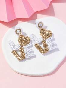 Love Valentine's Day Rice Beads Earrings, Sweet, Lovely, Romantic, Handmade Dangle Earrings - Hot Pink - View 9