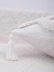 Tassel Velvet Craft Throw Pillow Cover, Sofa Cushion Lumbar Pillow Case - White - View 2