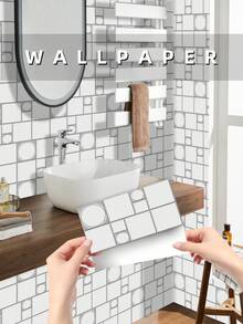 9入組簡單圖案牆貼,3.94x7.87英寸,pvc光面瓷磚白色裝飾貼紙,適用於廚房和浴室後擋板,防水剝離式貼紙,可拆卸diy家裝壁貼 - 彩色 - 查看 2