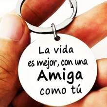 Street 1pc Men And Women Spanish Friendship Stainless Steel Keychain Best Friend Graduation Birthday Gifts - Silver - View 4