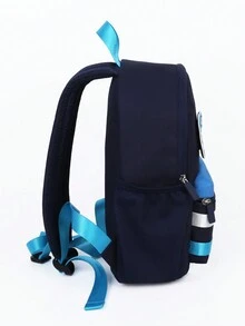 sheemeet 1pc Foldable & Practical Backpack With Large Capacity, Side Pockets, Adjustable Straps, Zipper Closure And Detachable Sailboat/Car Pattern Magic Sticker, Suitable For Boys And Girls(3-12y) In Kindergarten/Primary School - Royal Blue - View 3