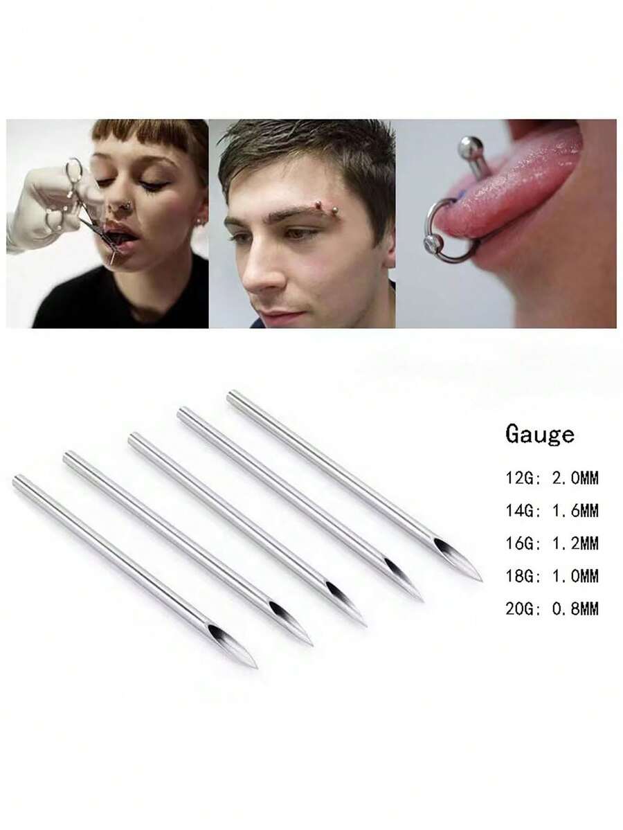 1pc Random Disposable Sterilized Piercing Needle For Medical Use, Made Of 316l Stainless Steel - Silver - View 1