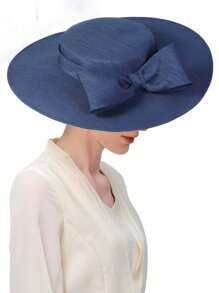 HIMESPORT 优雅宽边教堂帽子，女士大蝴蝶结正式场合肯塔基帽女士婚礼新娘鸡尾酒茶会礼服平顶软呢帽