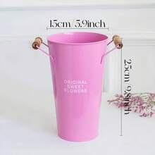 1pc Vintage Wooden Handled Flower Bucket, European Style Light Blue Tinplate Hug Bucket For Flower Arranging, Indoor Decoration, Party Gift - Baby Blue - View 8