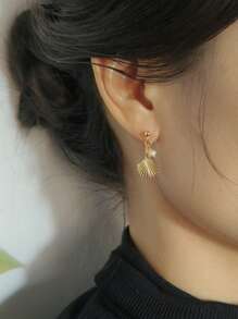 1對不對稱自然貝殼,海星和珍珠裝飾耳環,女性用品,925銀鍍金,絕佳日常配戴禮物。 - 金黃色 - 查看 1