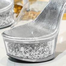 Spring/Summer New Stage High Heels, 2025 Spring Clear Gold Super High Heel Women's Shoes, Thick Sole Fashionable Catwalk Glitter High Heels, Elegant Stilettos For Party, Banquet, Fashion Events