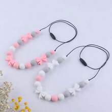 1pc New Design Kids' Art & Craft Cartoon Bowknot Necklace, Colorful Silicone Beads Diy Children's Handmade Jewelry Accessory - Green - View 4