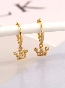 1pair Unique Design Fashionable Crown Shaped Inlaid Dangle Earrings, Daily Wear Accessory, Gift - Crown Type - View 4