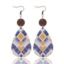 1 对格子不对称菱形和豹纹设计皮革耳坠 - 彩色 - 查看 6