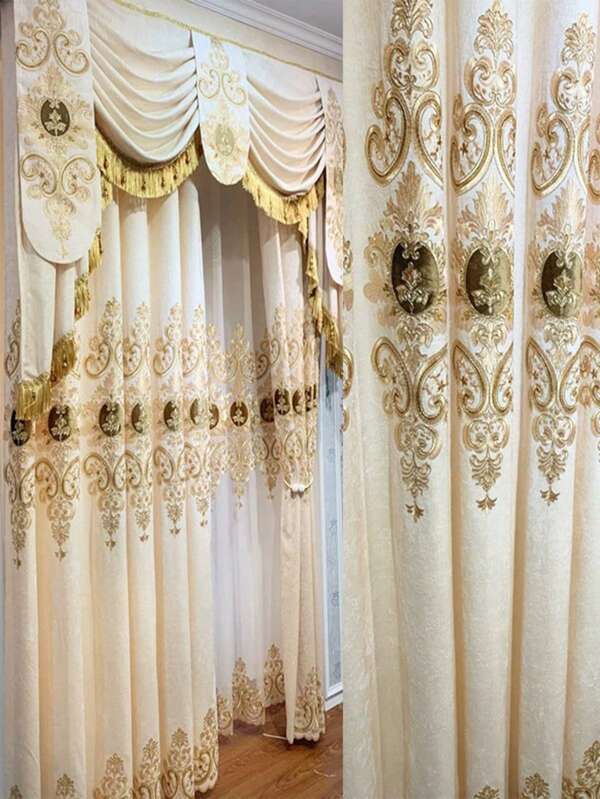 2 لوحة قماش ستائر مطرز بزهور شينيل، طقم ستائر نافذة غرفة المعيشة وغرفة النوم بأسلوب أوروبي