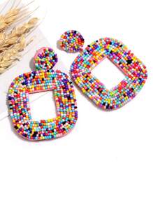 Xiacheng 1對女性波西米亞風格方形珠飾墜式大圈耳環 - Beaded Earrings - 查看 6