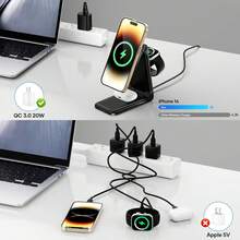 Foldable 3 In 1 Charging Station Compatible With Apple Devices - Magnetic Wireless Charging Station - Phone And Watch Charger Stand Compatible With IPhone 15/14/13/12/11 Pro Max/XR/ 8 Plus And Airpods  (Mag-Safe) - Black - View 4
