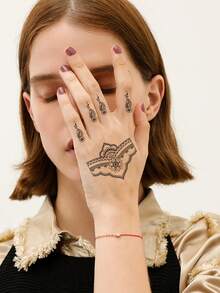 臨時防水紋身貼紙,4入組阿拉伯海娜手繪圖案 - 黑色 - 查看 3