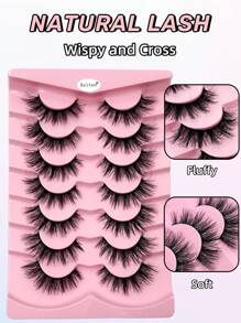 Asiteo 7 Pairs Natural Soft Cat Eye Lashes Fluffy Eyelashes Faux Mink Wispy Lashes Dramatic Long Thick Volume Eyelashes - Lông mi Criss Cross - Xem 2