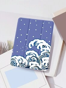 1入組豎波浪曲線和圓點圖案平板電腦保護套,配有筆套,防跌落和睡眠/喚醒功能,適用於三星、華為、小米和ipad - 彩色 - 查看 5
