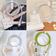 5 Piezas Funda Protectora Con Cargador De 20 W Con Estampado Floral - Multicolor - Ver 1