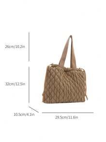 刺绣格子时尚单肩包，抽绳流浪包适合女孩和女士，非常适合购物、通勤、周末度假和日常使用 - 卡其色 - 查看 3