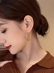 1副新款誇張的歐美風圓形耳環,時尚簡約的耳飾耳針 - 金色 - 查看 8