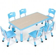 MAMIZO Kids Table And 6 Chairs Set, Height Adjustable Graffiti Table, Preschool Activity Art Craft Table, For Daycare Classroom Home Boys And Girls Age 3-12 - Màu xanh lam - Xem 1