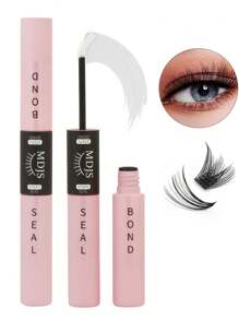1入6毫升睫毛黏合劑及密封集群睫毛膠2合1,白色干掉後變成透明,適用於單根睫毛長期使用的超級造型48-72小時防水單一集群睫毛膠,適用於睫毛群diy家用假睫毛延伸膠黏劑。 - 粉色 - 查看 2