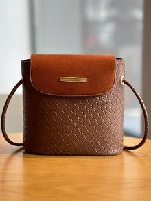 防水,輕巧,商務休閒迷你金屬裝飾肩背桶包,非常適合青少女、女大學生、菜鳥和白領工作者在辦公室、學校、工作、出差、商務、通勤時使用的時尚女包,簡約棕色迷你桶式包,仿皮革復古通勤百搭肩背包,適合購物、日常使用 - 棕色 - 查看 5