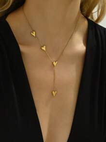 LIEBEIRIS 1pc Minimalist 18k Gold Plated Y-Shaped Stainless Steel Necklace With 3d Heart Pendant