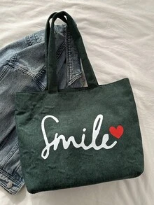 時尚復古文學風刺繡字母大容量百搭單肩包 - 綠色 - 查看 5