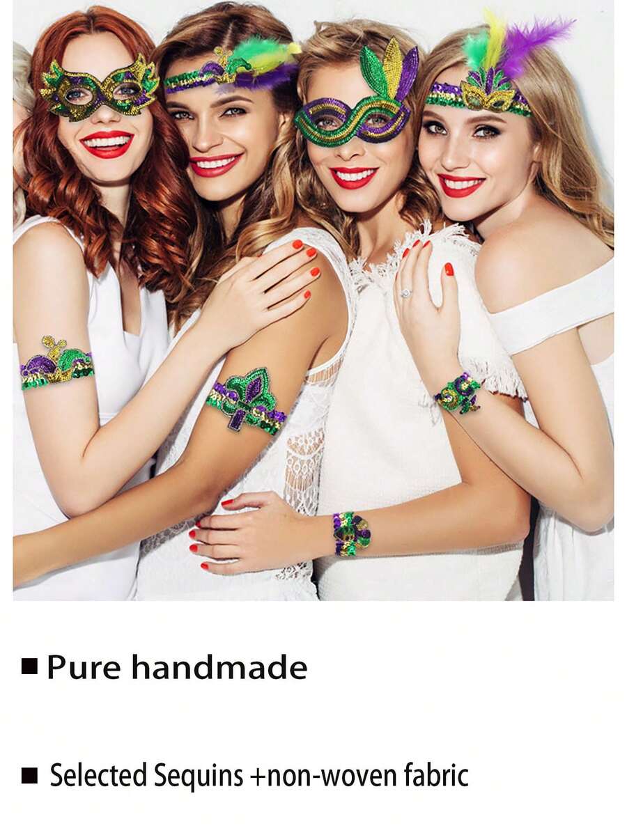 1 件嘉年華半臉閃光三色金色紫綠色面具化裝舞會舞會威尼斯眼罩 - 彩色 - 查看 1