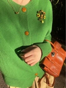 1 件梵高风格向日葵胸针，森系复古植物领针，时尚独特设计秋季女装配饰 - 綠色 - 查看 6