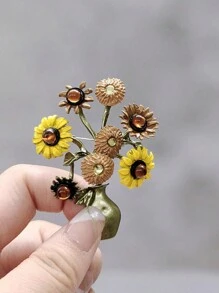 1 件梵高风格向日葵胸针，森系复古植物领针，时尚独特设计秋季女装配饰 - 綠色 - 查看 4
