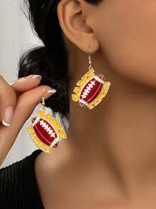 1 对时尚个性化运动风格足球形吊坠耳钉，适合女士日常佩戴、节日和派对礼物 - 咖啡棕 - 查看 1