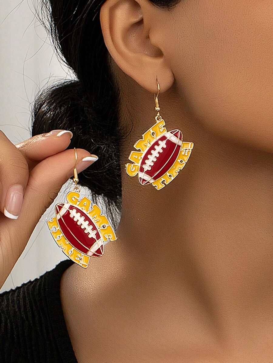 1 对时尚个性化运动风格足球形吊坠耳钉，适合女士日常佩戴、节日和派对礼物 - 咖啡棕 - 查看 1