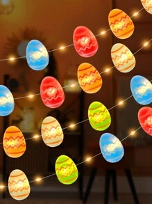 1pc 2m/6.5ft Easter Theme Colorful Egg Pattern String Light With 20 Led Lights - Yellow - View 1