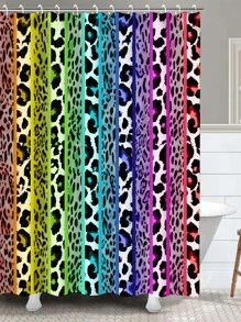 4pcs Creative Leopard Print Patchwork Shower Curtains, Waterproof Shower Curtains, 12 Hooks, Bathroom Rug, U-Shaped Toilet Mat, Toilet Lid Cover, Bathroom Decor Set - Multicolor - View 3
