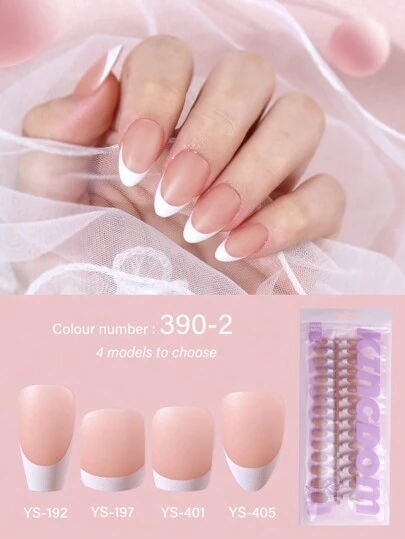 120入組新款法式白邊中長梯形可穿戴指甲片，磨砂無光全覆蓋指甲貼半成品可穿戴指甲片壓克力自粘指甲產品
