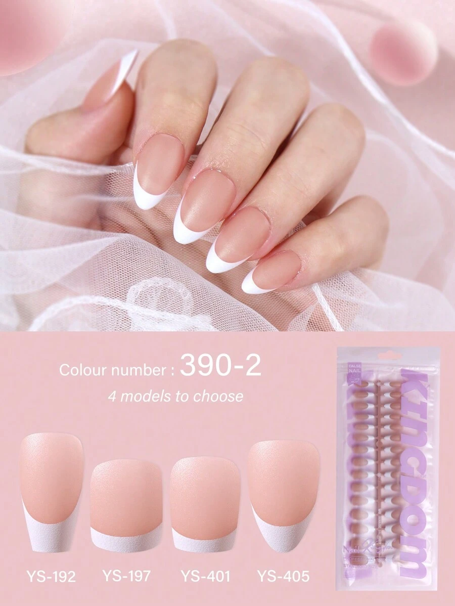 120 cái/túi Mới của Pháp có viền trắng có chiều dài trung bình Hình thang có thể đeo được Miếng dán móng tay phủ mờ toàn bộ Đầu móng tay nửa thành phẩm Miếng dán móng tay có thể đeo được trên móng tay Đồ dùng làm móng - Rượu sâm banh - Xem 1